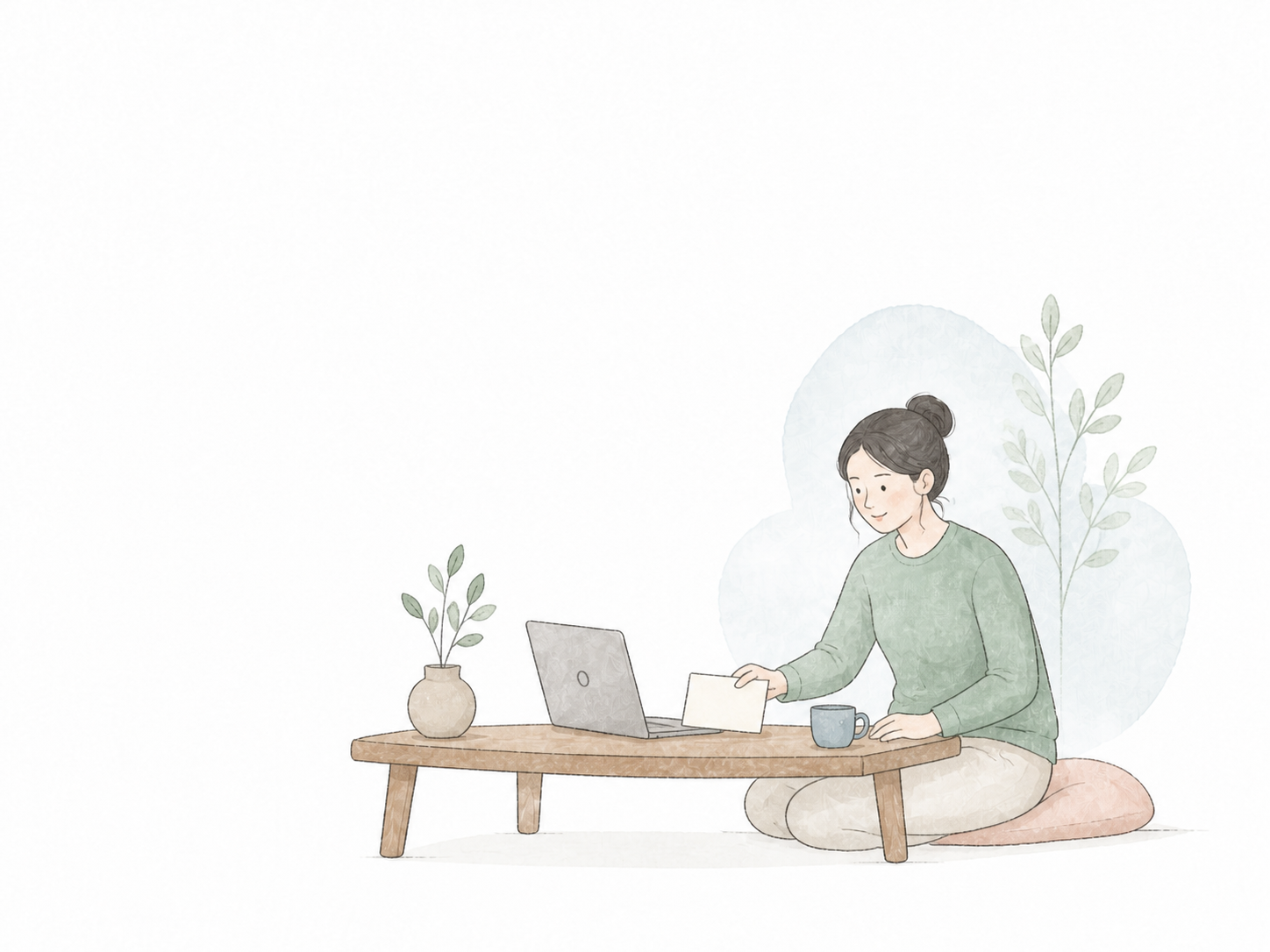 A support operator settling into a calm shared workspace